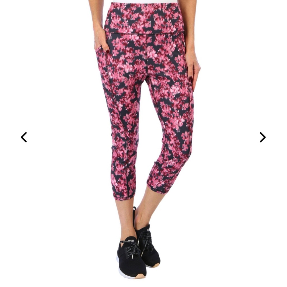 NWT! RB3 Active Women's 21 in. Inseam Pink Floral Athletic Capris Plus Size 2X